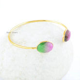 Sterling Silver Cuff Bracelet-Tourmaline Quartz Bangle-Tourmaline Quartz Oval 12x16mm Gemstone Bracelet-18k Gold Plated Bangle-Handmade Jewelry